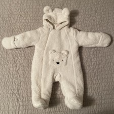 First Wish Baby Size 6-9 M Off-White Bear Hooded Bunting Snowsuit Sherpa Winter. Baby Snowsuit price
