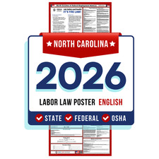 North Carolina State and Federal Labor Law Poster 2026 - Non-Laminated Paper Labor Law price