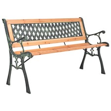 Garden Bench 116 cm Cast Iron and Solid Fir Wood Brown Outdoor Seat Garden Bench price