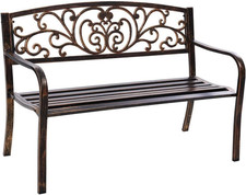 Outdoor Garden Bench Seat, 3-Seater Steel Frame Park Bench Furniture with Floral Garden Bench price