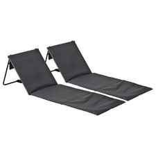 2x Grey Folding Canvas Beach Loungers Outdoor Garden Camping Sun Lounge Chair Garden Armchair price