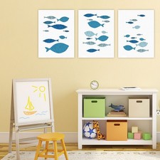 Set Of 3 Cartoon Fishes Canvas Wall Paintings Gift Home Decor Bedroom Office BL Canvas Painting price
