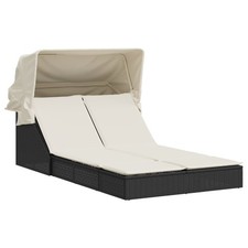 Double Sun Lounger with Canopy and Cushions Garden Daybed Poly Rattan vidaXL Garden Daybed price