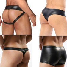 Men's Leather Briefs Boxers G-string Jockstrap Pouch Underwear Wet Look Clubwear Men's Briefs price