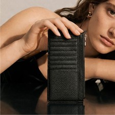Women’s Genuine Leather Slim Card Holder Wallet with Zipper Pocket Black Women's Card Holder price