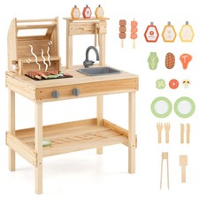 Kids BBQ Grill Playset Wooden Barbecue Grill Toy Set Gift with Sink and Faucet Grill and Barbecue price