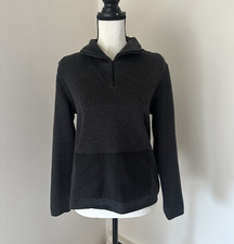 Bergdorf Goodman Men's Wool Knit 1/4 Zip Mock Neck Gray/Black Sweater M Men's Sweater & Cardigan & Knitwear price