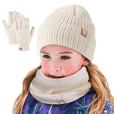 Kid Winter Warm Suit Knitted Hat Scarf And Gloves Set Girls Boy Beanies Cap UK Baby Gloves & Scarf price
