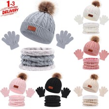 3PCS/set Kids Hat Scarf Gloves Set Baby Winter Warm Girls Boys Pompom Beanie Cap Baby Gloves & Scarf price