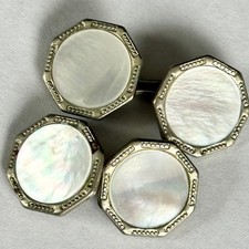 Vintage Art Deco Silver Tone Cuff Links Octagon with Mother of Pearl Inlay Cufflinks price