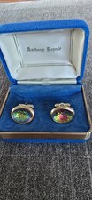 Anthony Royale Cuff Links iridescent multicolored mosaic art glass gold-tone. Cufflinks price