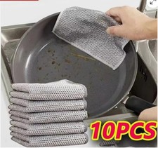 10X Kitchen Dishwashing Cloth Mesh Steel Wire Non stick Oil Dish Cleaning Dishwashing price