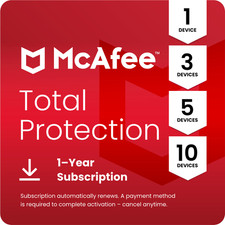 McAfee Total Protection 2026 1, 3, 5, & 10 Device 1 Year Auto-Renewal - Digital Security Devices price