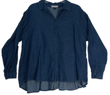 TAXI  Denim TUNIC Top Women's Plus 1X Dark Blue Buttons Front Cotton Tiered BOHO Tunic price