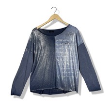 NT by Amati L/s Tunic Top Womens One Size Blue Metallic Script Flowy Maximalist Tunic price
