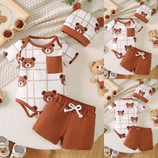 Cute Newborn Baby Boys Bear Print Romper Tops Shorts Hat Outfit Clothes Set 3PCS Baby Clothing Set price