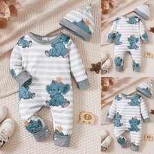 Newborn Baby Boys Girls Striped Animal Romper Jumpsuit Hat Outfit Clothes Set Baby Clothing Set price