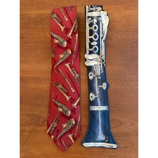 Musical Instrument Tie Lot Clarinet Shaped Novelty & Red Silk Saxophone Trumpet Tie Set price