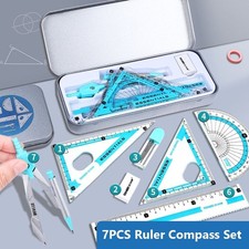 7/8pcs Eraser Included Compass Ruler Set Geometry Drawing Tool  School Office Office Set price