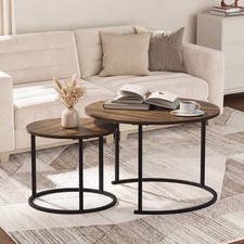 Oikiture Set of 2 Nesting Coffee Table Round Side End Tables Walnut and Black Nesting Tables price