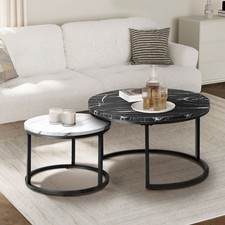 Oikiture Set of 2 Coffee Table Round Marble-like Nesting Side Tables Black White Nesting Tables price