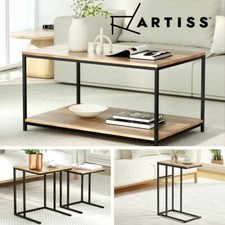 Artiss Coffee Table Side Tables Set of 2 Nesting Table Wooden Top Rustic Vintage Nesting Tables price