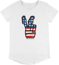 Fender Guitar Women’s T Shirt Peace sign RED WHITE AND BLUE Size XL Women's T-shirt price