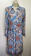 Crew Clothing blue paisley mosaic print midi shirt dress 12 spring modest Modest Clothing price