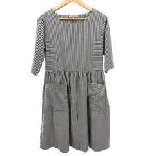 Sweet Salt Modest Clothing Black White Striped Cotton Midi Dress Pockets Medium Modest Clothing price