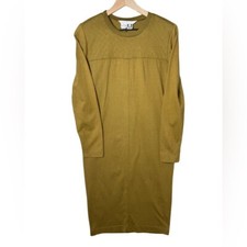 Vintage Dennis Goldsmith 100% Cotton Long Sleeve Dress Green Brown USA size P Modest Clothing price