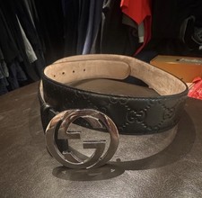 Authentic Gucci Black Leather Men's Belt with Silver Interlocking G Buckle Men's Belt price
