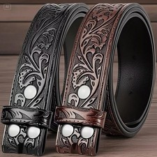 Classic Western Design Mens Leather Snap On Belt for Men Women Without Buckle Men's Belt price