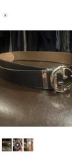 Gucci Black Leather Men's Belt with Silver Double G Buckle Men's Belt price