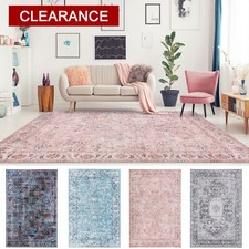 Deal Extra Large Rug Pink Blue Grey Runner Distressed Retro Washable Soft Carpet Runner Rug price
