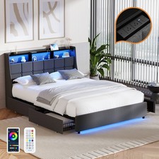 Oikiture Queen Double King Bed Frame LED Storage Headboard & Drawers USB Charge Bed price