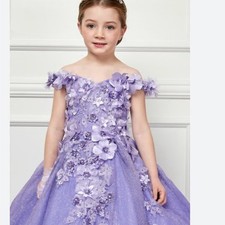 Bliss Big Girls Lilac 3D Floral Applique Off Shoulder size 4 Girls' Dress price