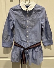 RALPH LAUREN Blue Cotton Dress With Collar, Belt & Adjustable Sleeves Size 3/3T Girls' Dress price