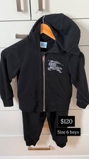 Burberry Kids Black Clyde Zip Hoodie & Jogger Tracksuit Set Size 6 Boys Boys' Tracksuit price