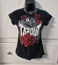 Vintage Tapout Girls T-Shirt Size L 12/14 Black Red Roses MMA Graphic Tee Y2K Girls' T-shirt price