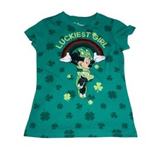 Disney Green St. Patty’s Rainbow Minnie Girls Youth Lucky T-Shirt M Medium Girls' T-shirt price