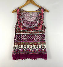 Bila Women's M Pink Purple White Floral Scoop Neck Lace Hem Rayon Tank Top Women's Tank Top price