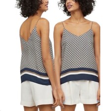 H&M Navy Blue V-neck Camisole Tank Top Women's Size 2 Geometric Striped Lined Women's Tank Top price