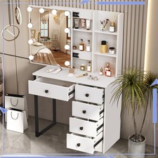 Dresser Desk with LED Lighted Makeup Mirror and 5 Drawers Vanity Table White Dresser / Vanity Table price