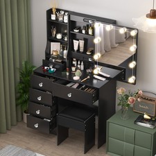 6 Drawers Makeup Desk with 10 LED Lights Mirror Black Vanity Table Set Dresser Dresser / Vanity Table price