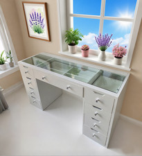 Skyteck Large White Visual Glass Top Make up Table Dresser Vanity with 9 Drawers Dresser / Vanity Table price