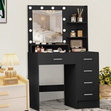 Black Dresser Table with 10 LED Lighted Makeup Mirror 5 Drawers Vanity Table Dresser / Vanity Table price