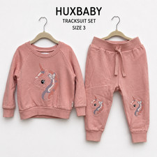 HUXBABY Tracksuit Set Girls Size 3 EUC ~ Matching Pink Unicorn sweat set Girls' Tracksuit price