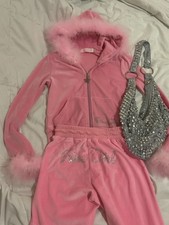 Pink Y2K Juicy Couture Like Fine Girl Tracksuit And Silver Sequins Bag 💖✨ Girls' Tracksuit price