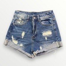 Shein Women’s Denim Shorts Distressed High Waisted Blue Small Women's Shorts price