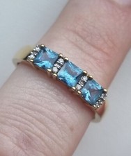 9ct Yellow Gold Hallmarked Blue Topaz & Diamond Spacers Ring 2.8g U 1/2 Diamond Eternity Ring price